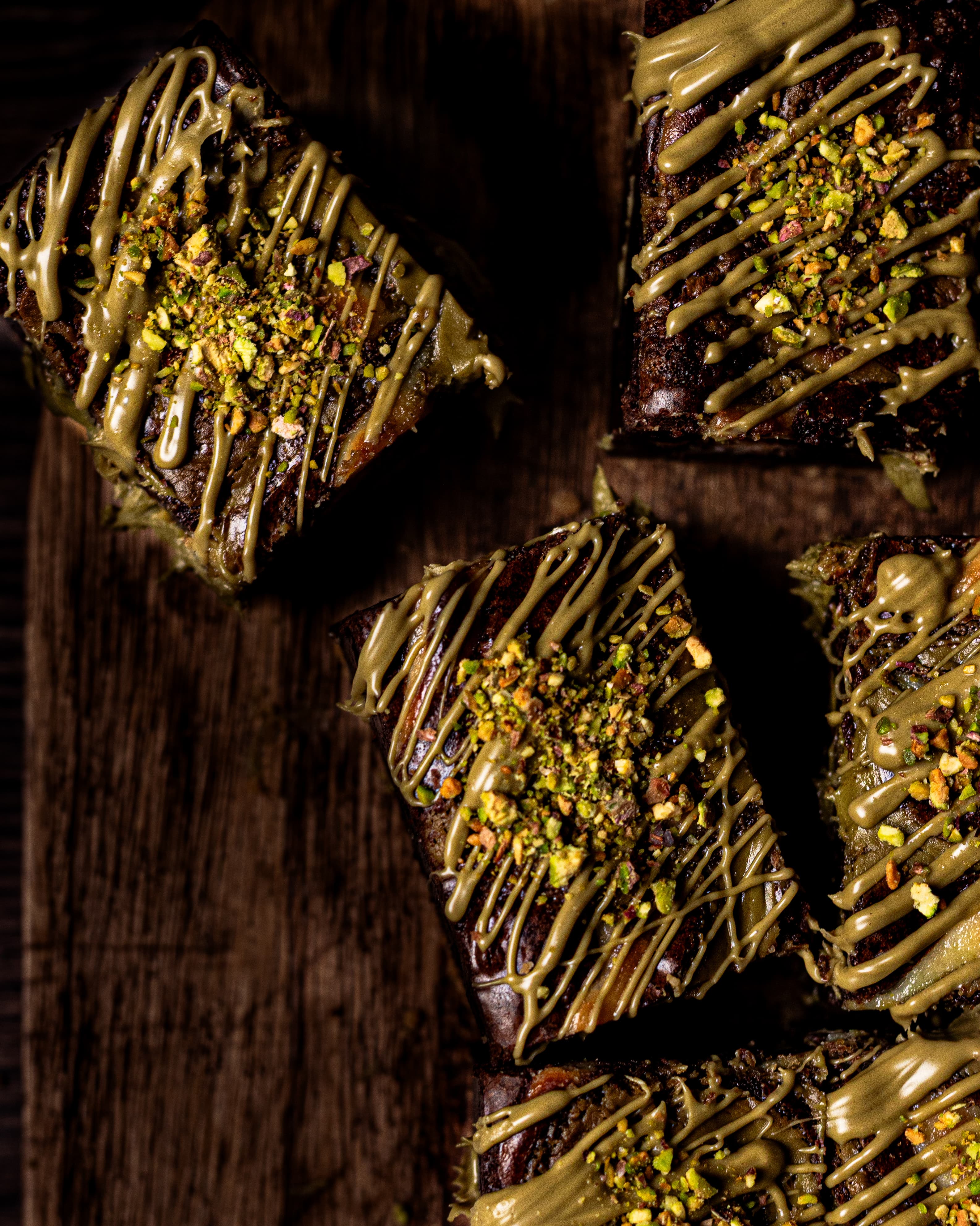 3 pieces of pistachio cheesecake brownies